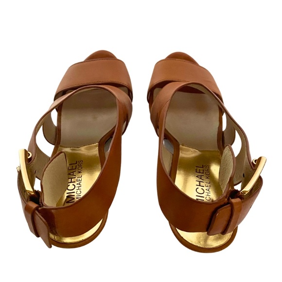 MICHAEL KORS WOMENS LEATHER PLATFORM HEELS SANDALS SLINGBACK PEEP TOE - Picture 5 of 7